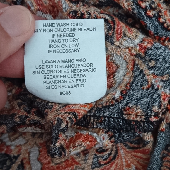 Meraki ~ Boho Black Tan Geometric Cold Shoulder Blouse with Crochet Neckline (L) - Picture 7 of 15